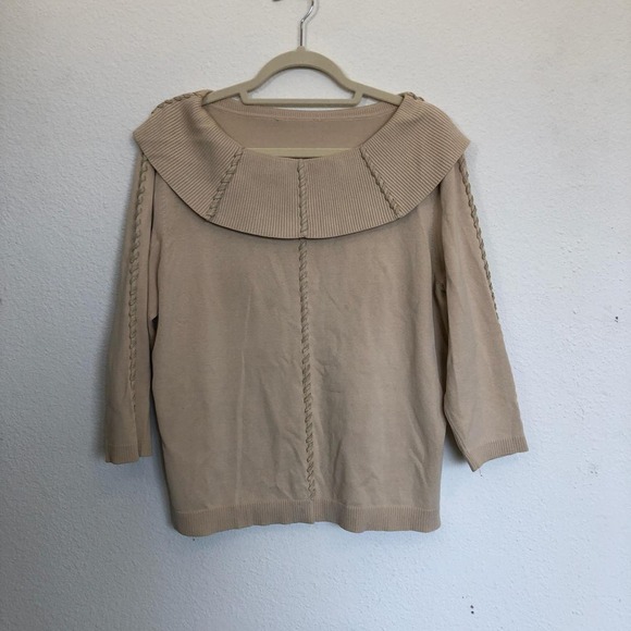 Women’s Cream Sweater w/ Leather Detail | Size Large - Picture 1 of 5